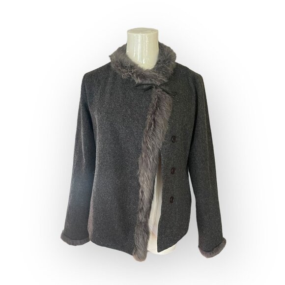 VTG Gray Fur Cardigan with Soft Fur Trim Small - Picture 2 of 8